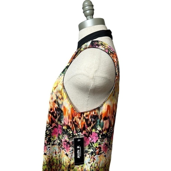 Allen B Multi Color Blurred Floral Print High Neck Sleeveless Blouse Size Small - Picture 7 of 12